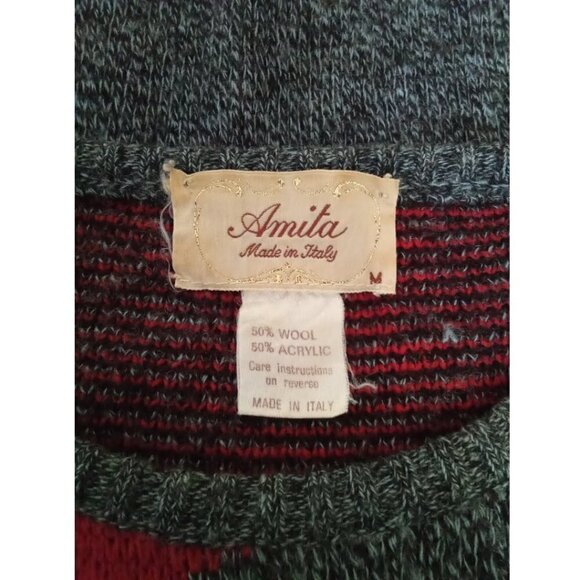 Amita Vintage Italian Wool Blend Geometric Oversized Sweater Sz M - Picture 5 of 6